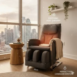 A compact massage chair with heat therapy settings, perfect for Canadian winters.