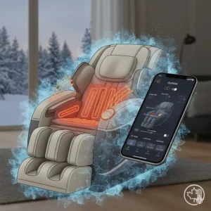 Technical drawing of lumbar heating elements in an app controlled massage chair for cold Canadian winters.