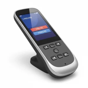 Close-up of a massage chair remote featuring a bilingual interface for English and French-speaking Canadian users.