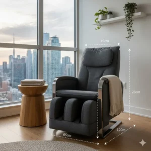 Space-saving compact massage chair designed for small apartments and urban Canadian homes.