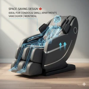 Illustration of a wall-hugging massage chair design ideal for compact Vancouver or Montreal apartments.