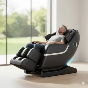 The zero-gravity reclining position on a heavy duty massage chair to reduce spinal pressure and improve circulation.