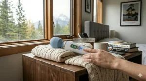 A compact, quiet wand massager with a travel pouch, perfect for home use or trips across Canada.