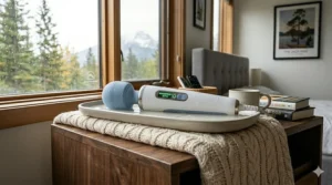 A waterproof quiet wand massager suitable for home use in a relaxing bath or shower setting.