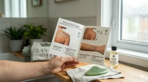 Step-by-step guide on how to use a body gua sha scraper with English and French instructions for Canadian consumers.