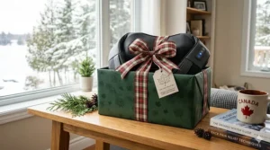 A gift-wrapped massager for back pain, perfect for a Canadian holiday gift or Boxing Day sale.