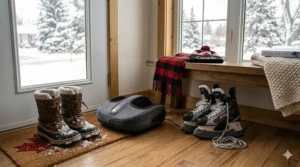 Illustration of a heated foot massager used for muscle recovery after ice skating or skiing in Canada.