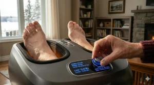 Step-by-step instructional guide detailing how to safely use a home foot massager to help with neuropathy without injuring desensitized skin.