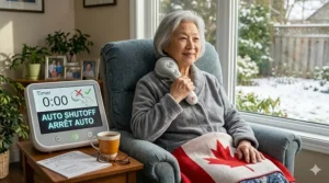 Digital illustration highlighting the 15-minute auto-shutoff safety feature on an easy-to-use massager for elderly safety.