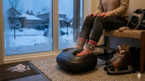 Graphic highlighting Canadian safety standards and UL certification for a shiatsu foot massager.