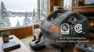 Close-up illustration of a remote control for adjusting intensity levels on a shiatsu foot massager.