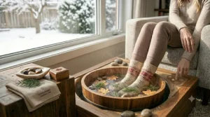Holiday gift illustration featuring the best budget foot massager under $100, a popular and affordable relaxation gift for Canadians.