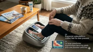 Ergonomic platform design for comfortable foot placement. / Conception ergonomique pour un confort optimal du pied.