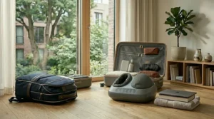 Fitting a travel foot massager compact unit easily into a weekend carry-on bag for a Canadian getaway.