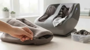 Removable fabric sleeve of a full leg and foot massager. Housse en tissu amovible d'un masseur de jambes et pieds.