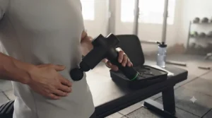 Compact, travel-friendly massage gun for on-the-go recovery.