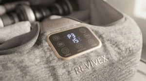 Compact foot and calf massager combo in a modern living room.