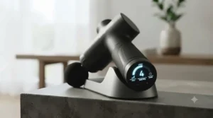 LED interface showing variable speed settings on a high-impact massage gun.