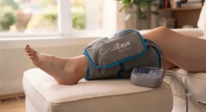 Ergonomic design of a leg massager for varicose veins targeting ankle swelling.