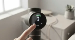 LED display showing easy-to-use speed settings on a value massage gun for beginners.
