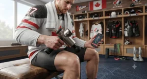 A high-performance Bluetooth massage gun designed for Canadian hockey players seeking faster recovery and mobility.