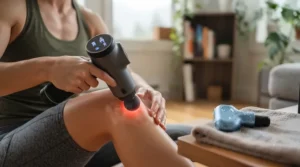 Infographic illustration showing how alternating heat and cold therapy massage gun settings accelerate muscle recovery for active Canadians.