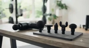 Interchangeable attachment heads on a budget massage gun for athletes.