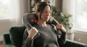 Demonstration of a versatile deep tissue shiatsu back massager being used for neck and shoulder tension relief.