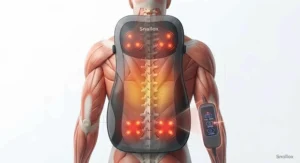 An anatomical diagram showing targeted upper and lower back coverage of a shiatsu kneading massage cushion for chair.