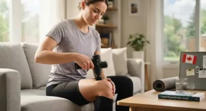 A compact massage gun for physiotherapy use recommended for home care routines across Canada.