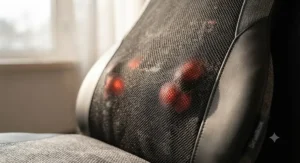 Detail view of the breathable mesh fabric on a durable shiatsu kneading massage cushion for chair.