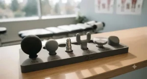 Set of premium attachments for a high-end massage gun designed for chiropractic treatments.