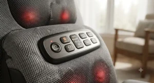 Detailed view of the control buttons and mesh fabric on a top-rated shiatsu back massager.