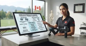 Summary infographic helping Canadian fitness enthusiasts choose between Theragun and other premium massage guns.