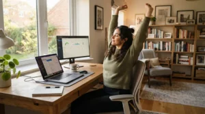 An ergonomic lower back massager attached to an office chair during a workday